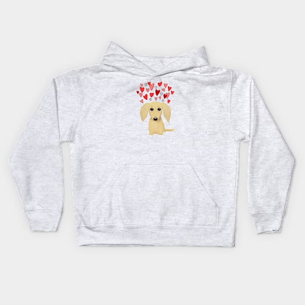 Cute Dog | Longhaired Cream Dachshund with Hearts Kids Hoodie by Coffee Squirrel